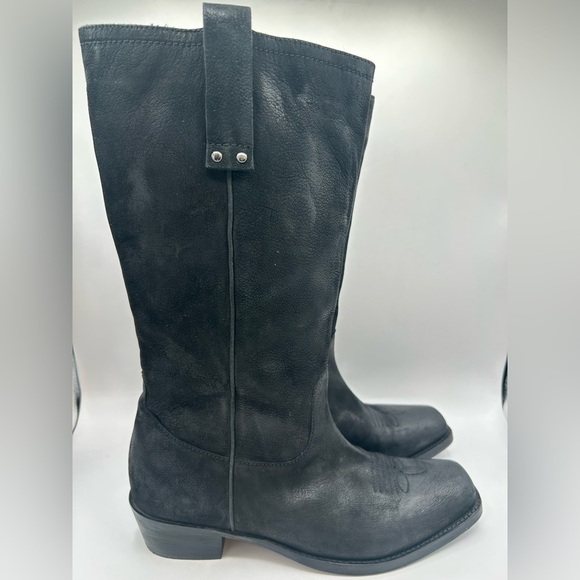 Vintage Foundry Aliza Cowboy Cowgirl campus riding boot black Leather square toe - Picture 4 of 17